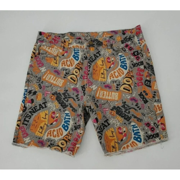 Born Primitive Men 'Jorts'Shorts Gray Cotton Blend Printed Buttery Bros Size 2XL - Picture 2 of 10